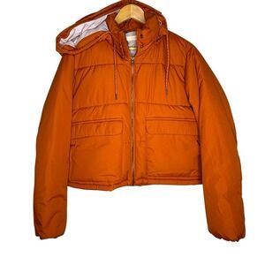 Anthropologie Pilcro Hooded Puffer Jacket Coat Women's Medium Burnt Orange NWT